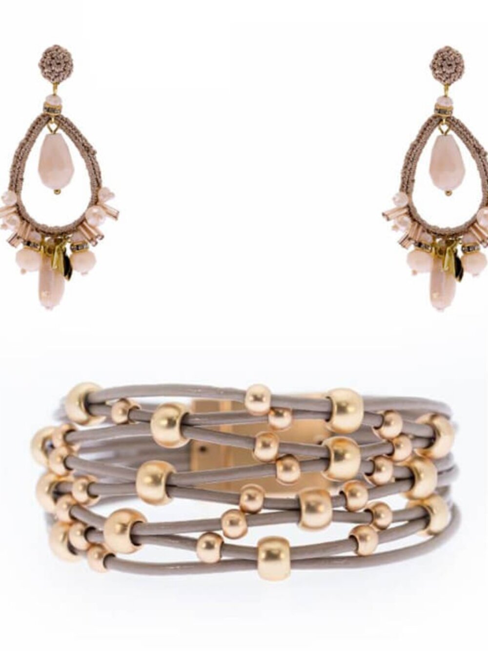 Hawa Statement Earrings & Satellite Bead Chain Bracelet Set